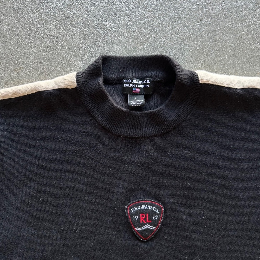 Vintage Polo Ralph Lauren Sweater Size Large Black Patch Logo RL Pullover - Picture 2 of 5